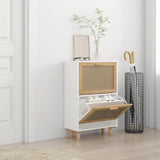 Shoe Cabinet White 52x25x80 cm Engineered Wood and Natural Rattan