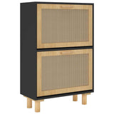 Shoe Cabinet Black 52x25x80 cm Engineered Wood and Natural Rattan - Top-Down View