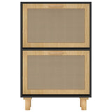 Shoe Cabinet Black 52x25x80 cm Engineered Wood and Natural Rattan - 45-Degree Angle