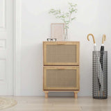 Shoe Cabinet Brown 52x25x80 cm Engineered Wood and Natural Rattan - Side View