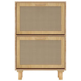 Shoe Cabinet Brown 52x25x80 cm Engineered Wood and Natural Rattan - 45-Degree Angle