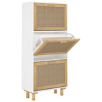 Shoe Cabinet White 52x25x115 cm Engineered Wood and Natural Rattan