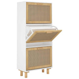 Shoe Cabinet White 52x25x115 cm Engineered Wood and Natural Rattan - Front View