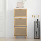 Shoe Cabinet White 52x25x115 cm Engineered Wood and Natural Rattan - Side View