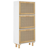 Shoe Cabinet White 52x25x115 cm Engineered Wood and Natural Rattan - Top-Down View