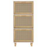Shoe Cabinet White 52x25x115 cm Engineered Wood and Natural Rattan - 45-Degree Angle