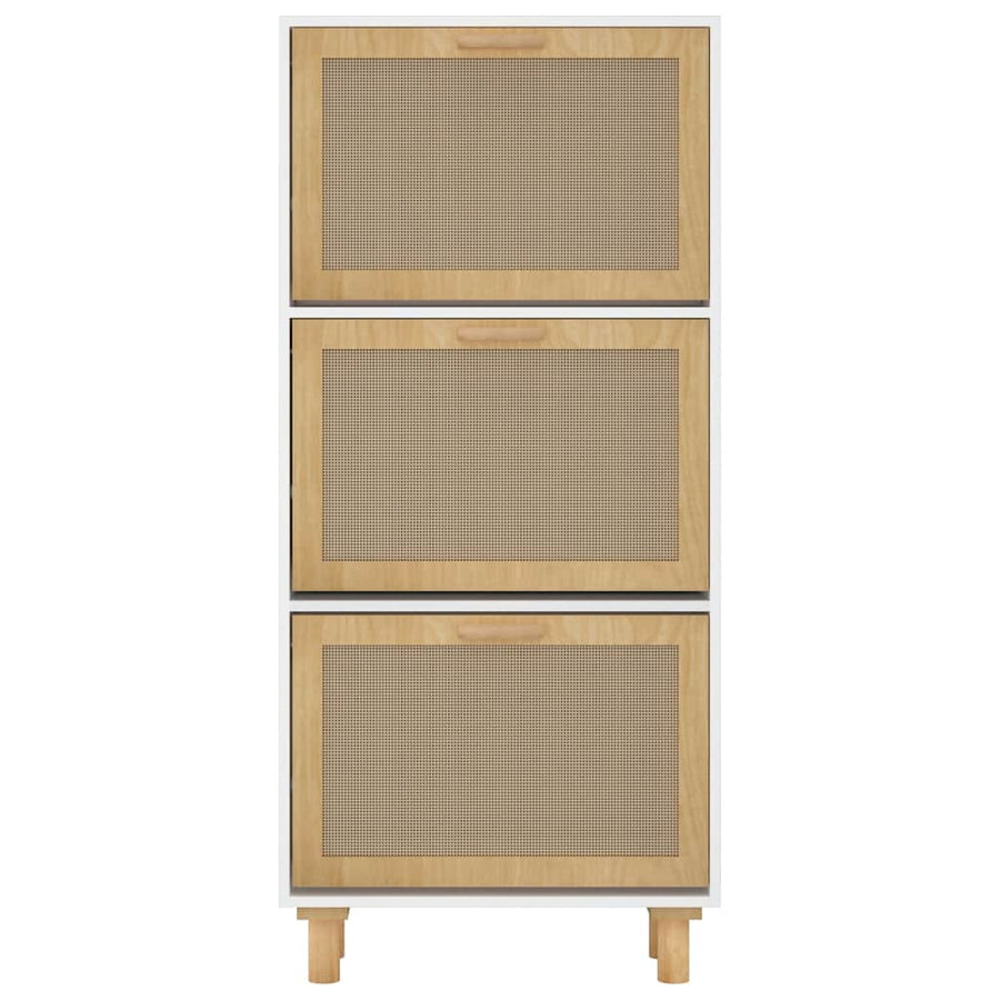Shoe Cabinet White 52x25x115 cm Engineered Wood and Natural Rattan