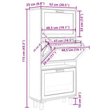 Shoe Cabinet White 52x25x115 cm Engineered Wood and Natural Rattan - Close-Up Angle
