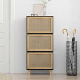 Shoe Cabinet Black 52x25x115 cm Engineered Wood and Natural Rattan - Side View