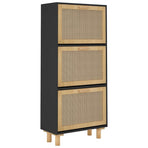 Shoe Cabinet Black 52x25x115 cm Engineered Wood and Natural Rattan