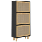 Shoe Cabinet Black 52x25x115 cm Engineered Wood and Natural Rattan - Top-Down View