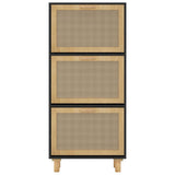 Shoe Cabinet Black 52x25x115 cm Engineered Wood and Natural Rattan