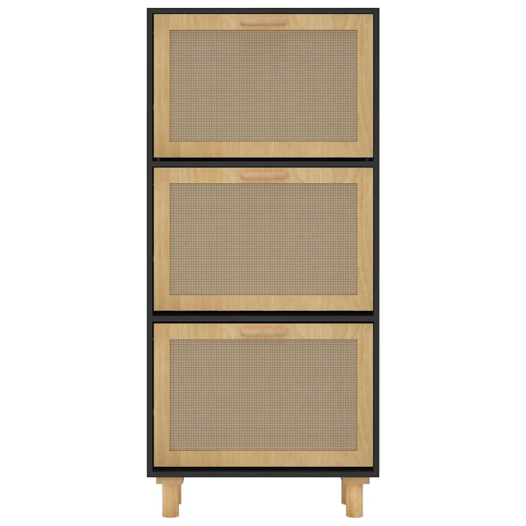 Shoe Cabinet Black 52x25x115 cm Engineered Wood and Natural Rattan