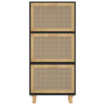 Shoe Cabinet Black 52x25x115 cm Engineered Wood and Natural Rattan
