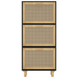 Shoe Cabinet Black 52x25x115 cm Engineered Wood and Natural Rattan - 45-Degree Angle