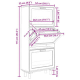 Shoe Cabinet Black 52x25x115 cm Engineered Wood and Natural Rattan