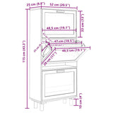 Shoe Cabinet Black 52x25x115 cm Engineered Wood and Natural Rattan - Close-Up Angle