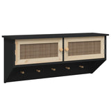Wall-mounted Coat Rack Black Engineered Wood and Natural Rattan - Front View