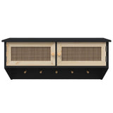Wall-mounted Coat Rack Black Engineered Wood and Natural Rattan