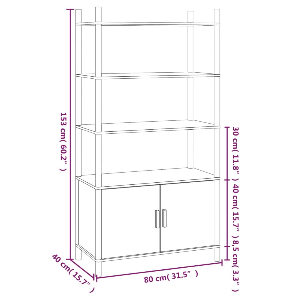 Highboard White 80x40x153 cm Engineered Wood