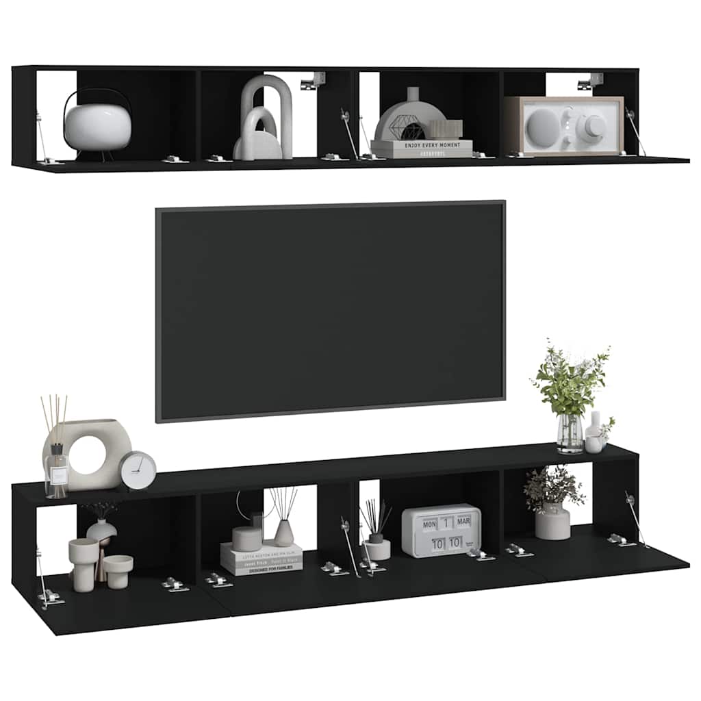4 Piece Wall-mounted TV Cabinet Set Black 100x30x30 cm