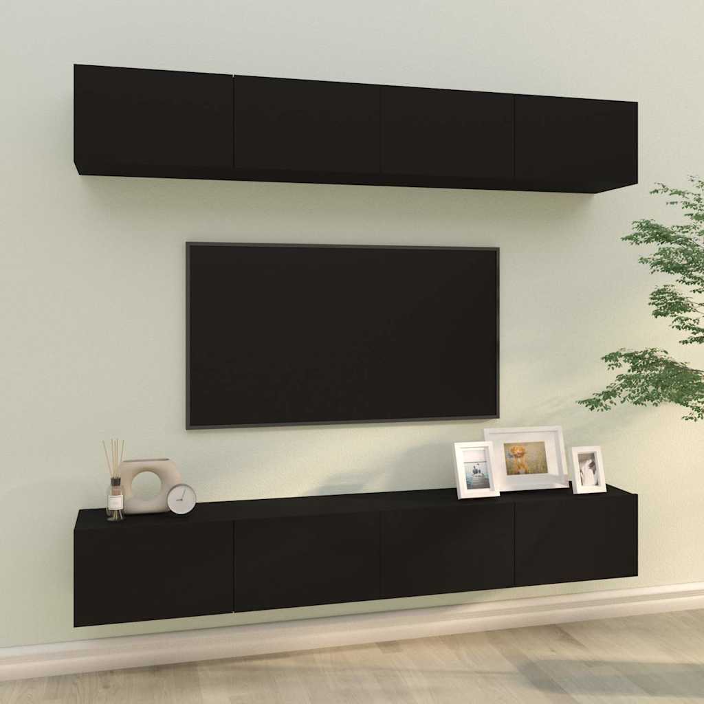4 Piece Wall-mounted TV Cabinet Set Black 100x30x30 cm