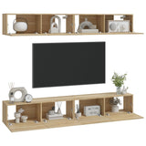 Wall TV Cabinets 4 pcs Sonoma Oak 100x30x30 cm - Side View