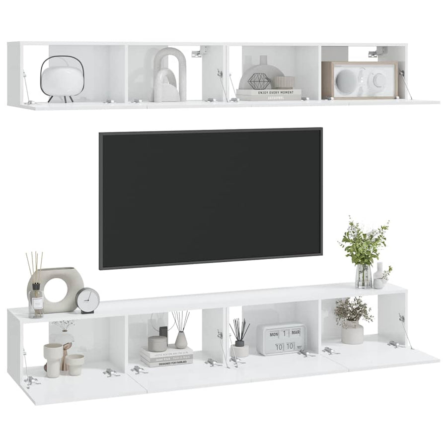 Wall TV Cabinets 4 pcs High Gloss White 100x30x30 cm