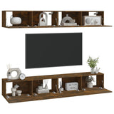 Wall TV Cabinets 4 pcs Smoked Oak 100x30x30 cm - Side View