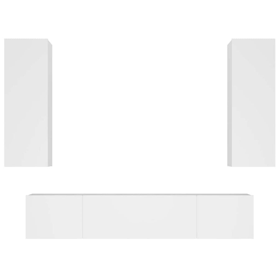 4 Piece TV Cabinet Set White Engineered Wood