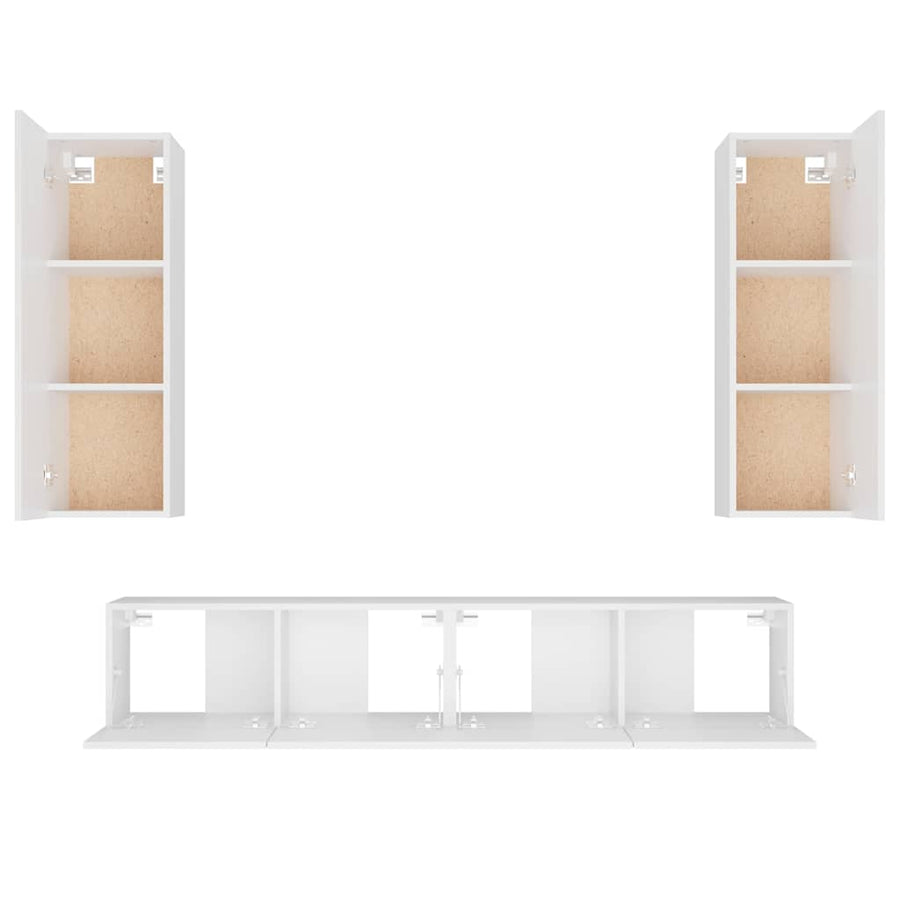 4 Piece TV Cabinet Set White Engineered Wood