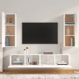 4 Piece TV Cabinet Set High Gloss White Engineered Wood - Side View