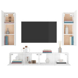 4 Piece TV Cabinet Set High Gloss White Engineered Wood
