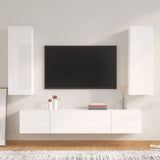 4 Piece TV Cabinet Set High Gloss White Engineered Wood