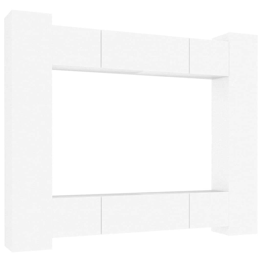 8 Piece TV Cabinet Set White Engineered Wood