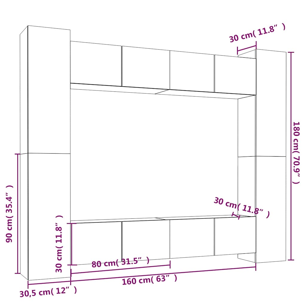 8 Piece TV Cabinet Set High Gloss White Engineered Wood