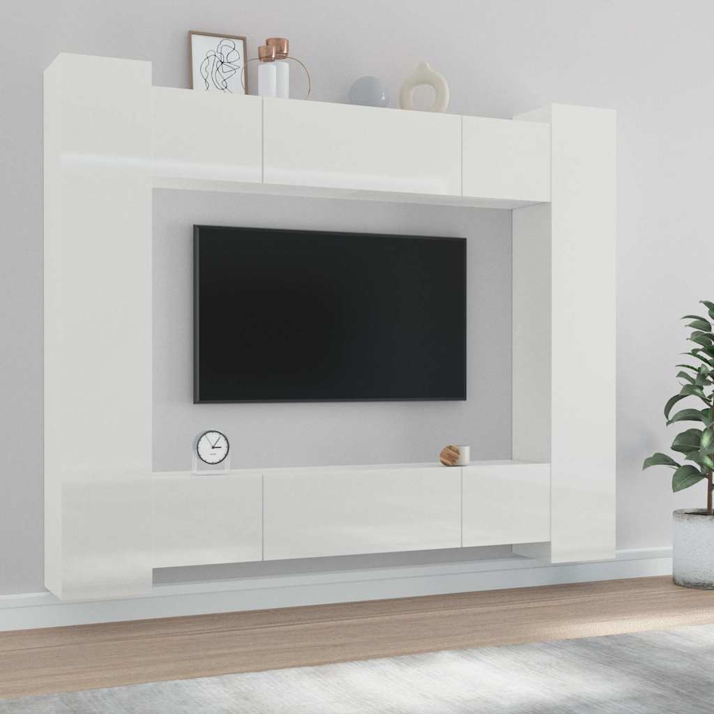 8 Piece TV Cabinet Set High Gloss White Engineered Wood