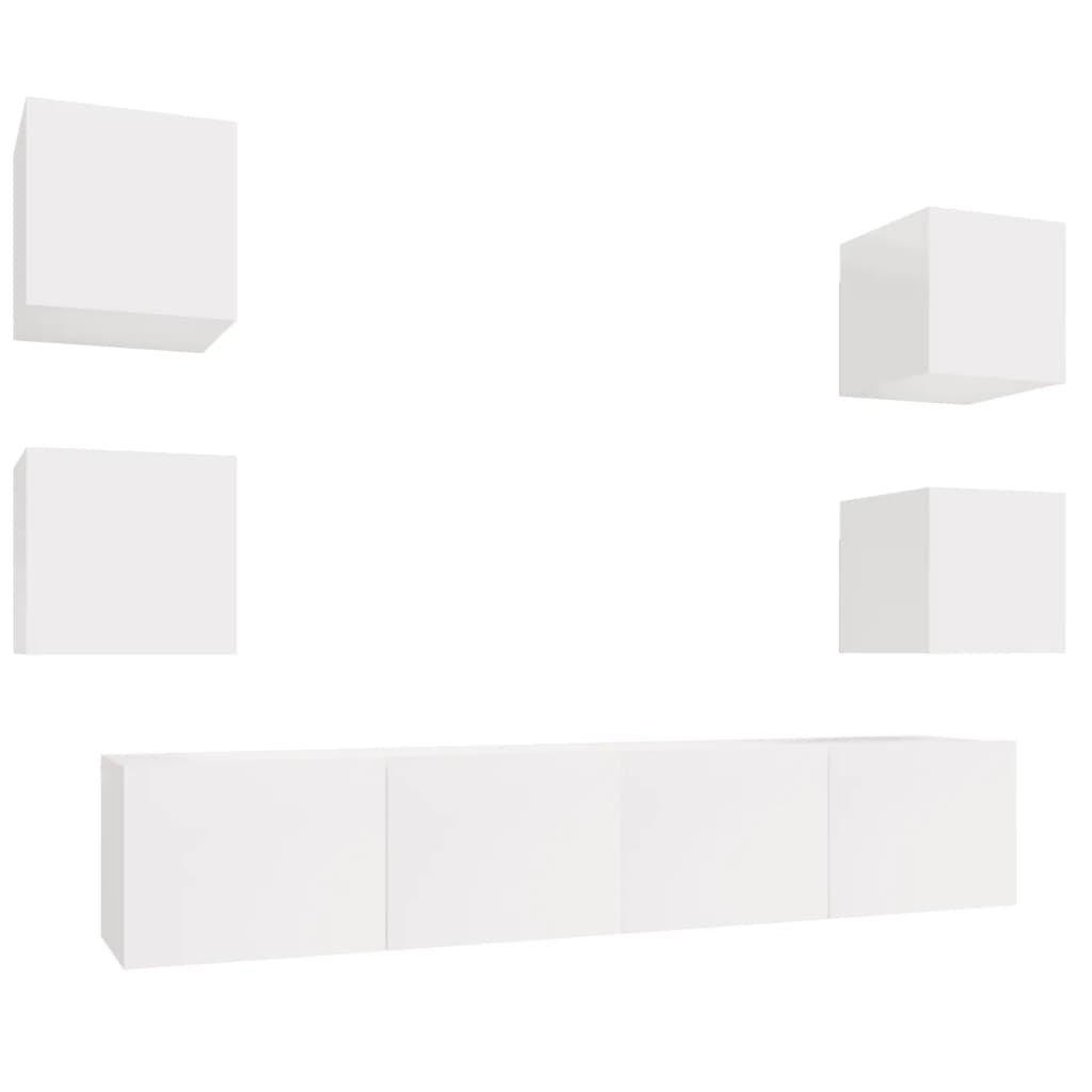 6 Piece TV Cabinet Set High Gloss White Engineered Wood