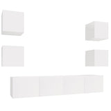 6 Piece TV Cabinet Set High Gloss White Engineered Wood - Front View