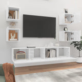 6 Piece TV Cabinet Set High Gloss White Engineered Wood - Side View