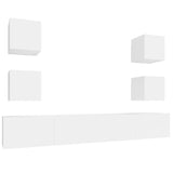 6 Piece TV Cabinet Set White Engineered Wood - Front View