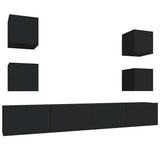 6 Piece TV Cabinet Set Black Engineered Wood