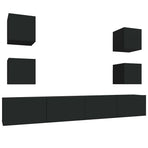 6 Piece TV Cabinet Set Black Engineered Wood
