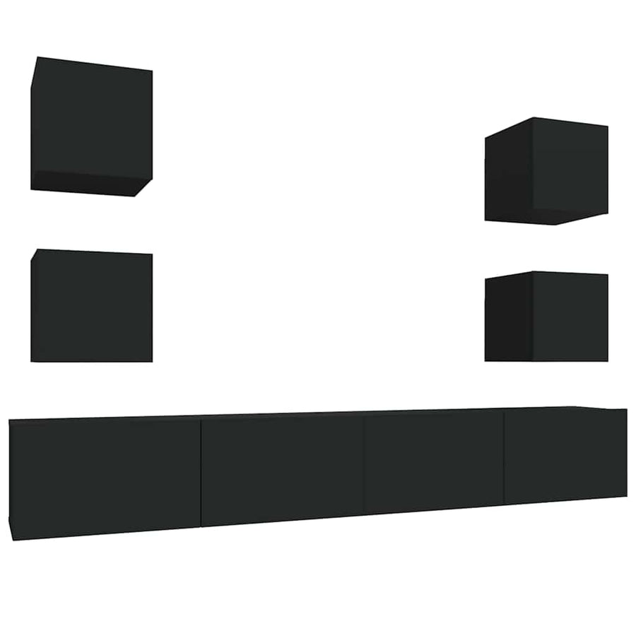 6 Piece TV Cabinet Set Black Engineered Wood
