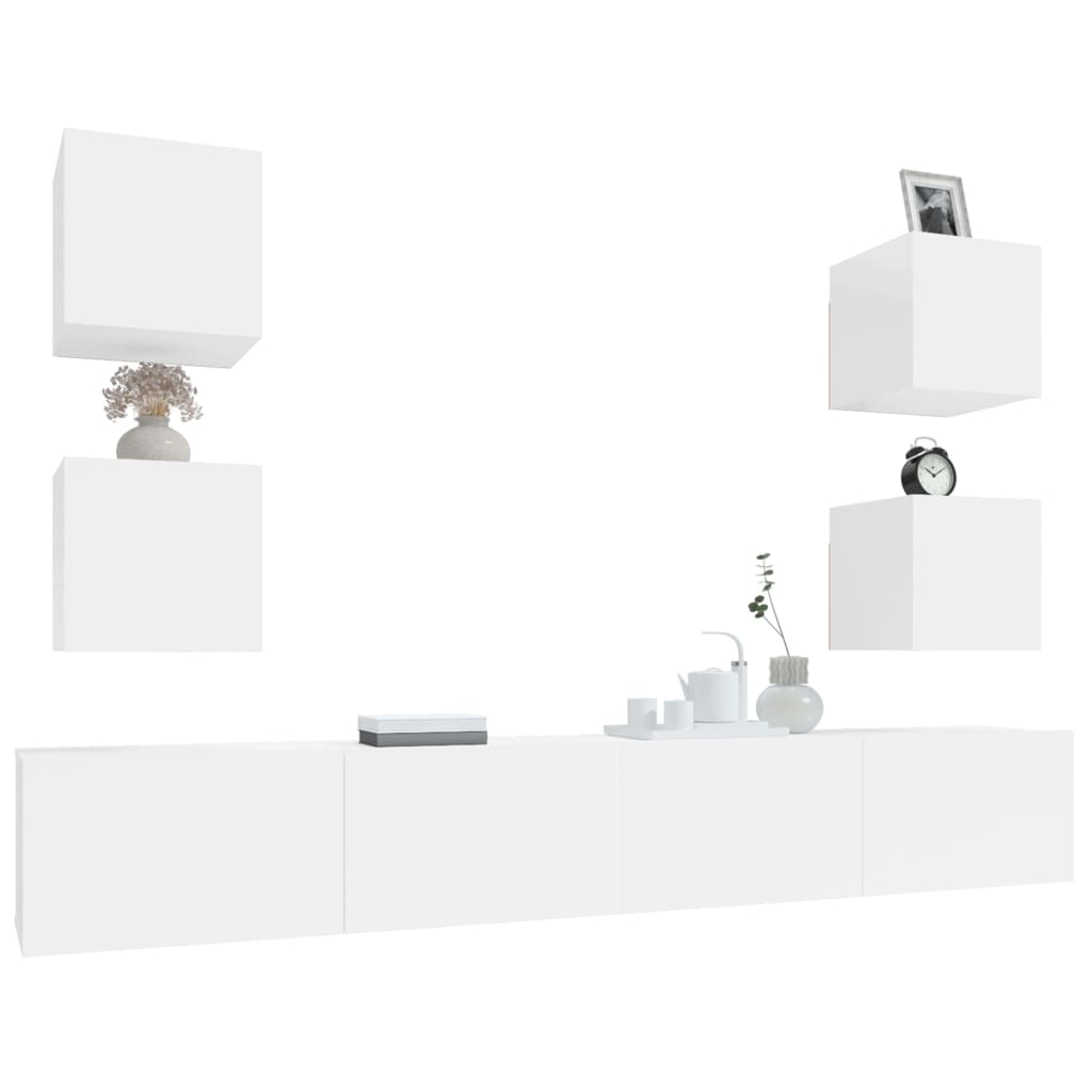 6 Piece TV Cabinet Set High Gloss White Engineered Wood