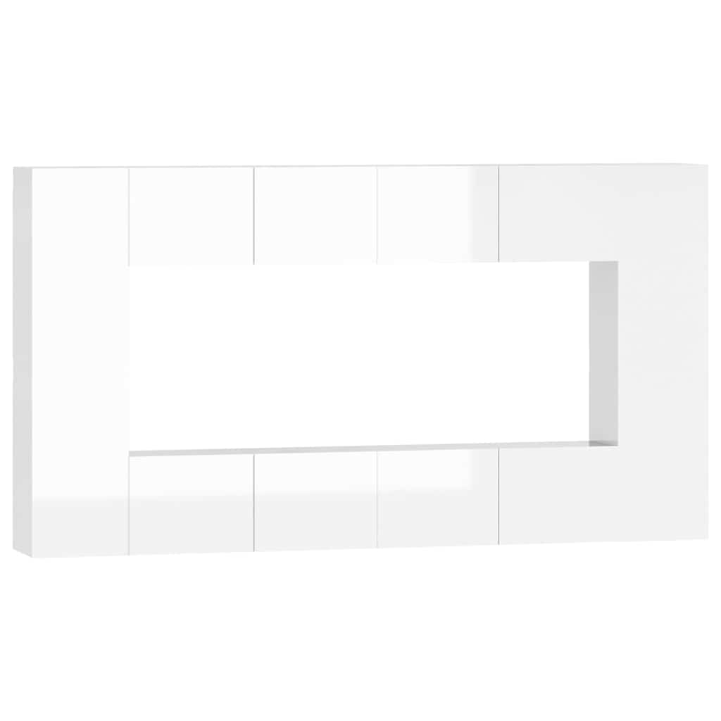 8 Piece TV Cabinet Set High Gloss White Engineered Wood