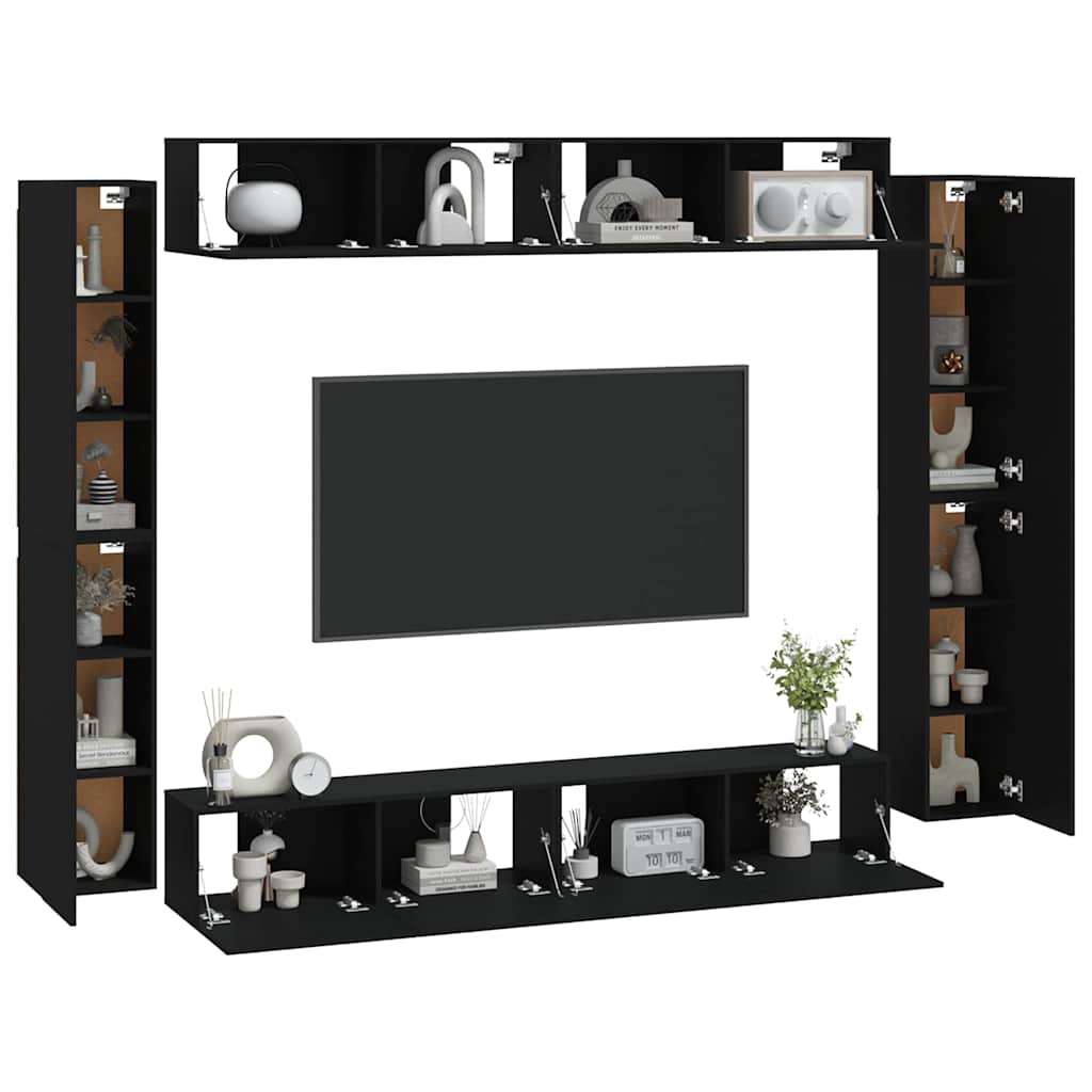 8 Piece TV Cabinet Set Black Engineered Wood