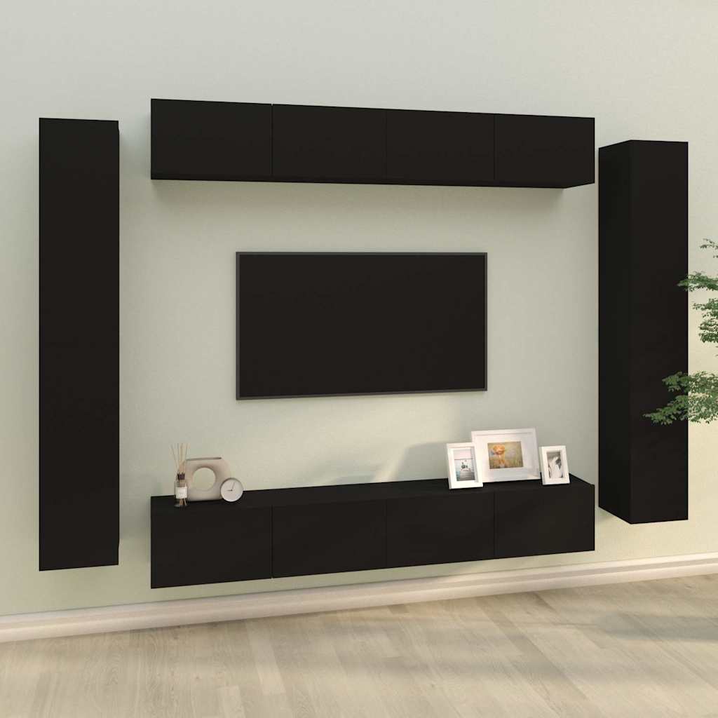 8 Piece TV Cabinet Set Black Engineered Wood
