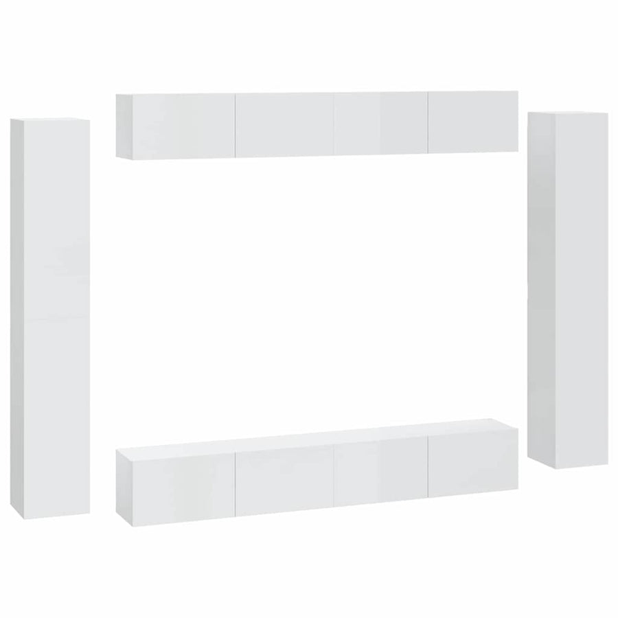 8 Piece TV Cabinet Set High Gloss White Engineered Wood