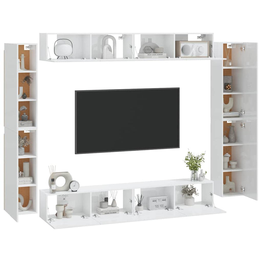 8 Piece TV Cabinet Set High Gloss White Engineered Wood